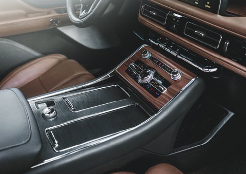 The front center console of a 2024 Lincoln Aviator® SUV is shown | Thomasville Lincoln in Thomasville GA