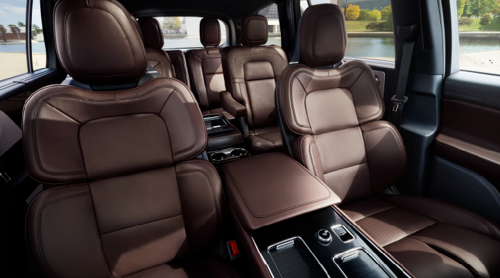 The cabin of the 2025 Lincoln Aviator® SUV is shown with black and brown accents. | Thomasville Lincoln in Thomasville GA
