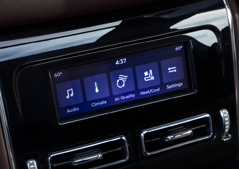 Driver controls like music, temperature, air quality, settings, and heat/cool seats are shown. | Thomasville Lincoln in Thomasville GA