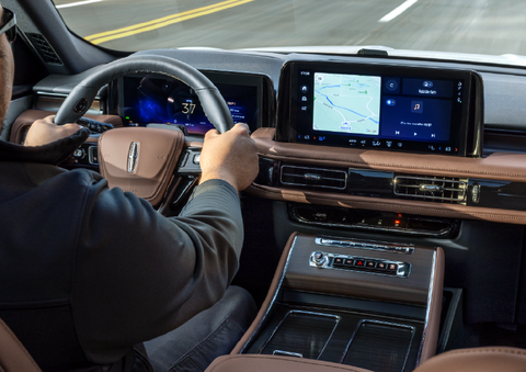 A person is driving a 2025 Lincoln Aviator® SUV from inside the cabin. | Thomasville Lincoln in Thomasville GA