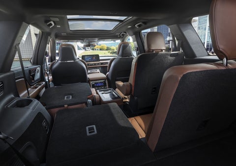 One side of the PowerFold® third-row seat and a second-row seat are folded forward in the 2026 Lincoln Aviator® SUV. | Thomasville Lincoln in Thomasville GA